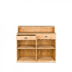 Wooden wine bar, 2 drawers, wine glass hanging rack, Solid Wood opened