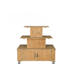 Présentoir central à roulettes, 3 niveaux, bois massif
