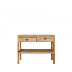 Console 2 niveaux, 2 tiroirs, bois massif TRADIS Bois Vieilli