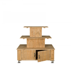 Présentoir central à roulettes, 3 niveaux, bois massif