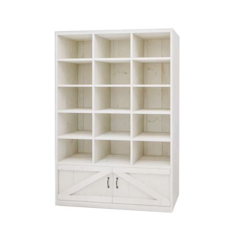 Etagère 15 casiers L119, 2 portes, bois massif TRADIS Bois Vieilli