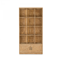 Etagère 12 casiers L99 cm, 2 portes, bois massif