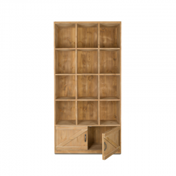 Etagère 12 casiers L99 cm, 2 portes, bois massif