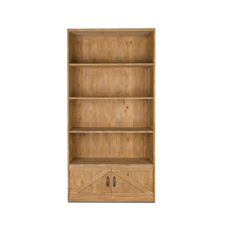 Etagère 4 niveaux L99 cm, 2 portes, bois massif