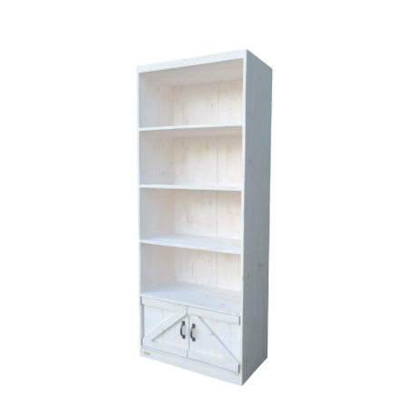 4-tier shelf unit 2 doors, solid wood Blanc Camarillo