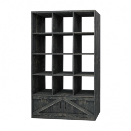 Etagère 12 casiers sans fond, 2 portes, bois massif
