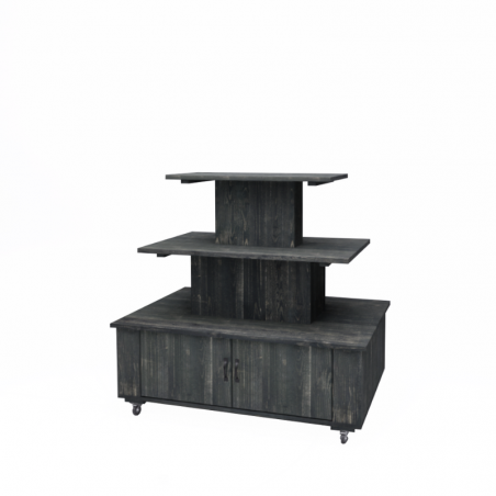 3-tier island display unit on wheels, Solid wood Noir Charbonneux