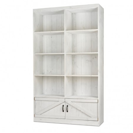 Étagère 8 casiers L119 cm, 2 portes, bois massif Blanc Camarillo