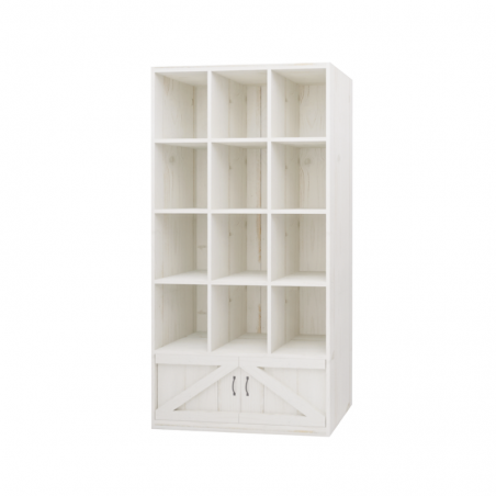 Etagère 12 casiers L99 cm, 2 portes, bois massif