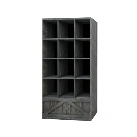 Shelf 12 lockers H99 cm, 2 doors, solid wood noir charbonneux