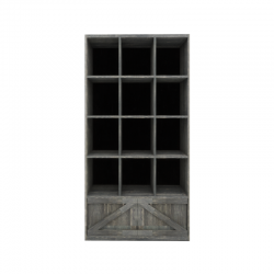 Etagère 12 casiers L99 cm, 2 portes, bois massif
