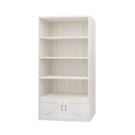 Etagère 4 niveaux L99 cm, 2 portes, bois massif