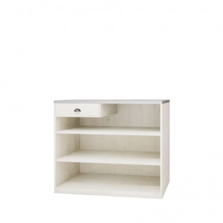 Comptoir d'accueil avec tiroir, plateau zinc, blanc camarillo