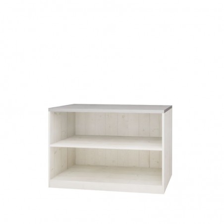 Comptoir bas H80 cm avec plateau zinc, bois massif