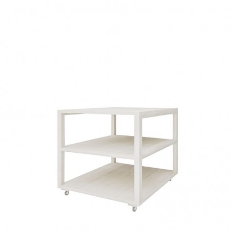 Comptoir ilot sur roulettes en bois massif Blanc Camarillo