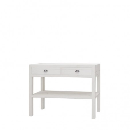 Console 2 niveaux, 2 tiroirs, bois massif TRADIS Blanc Camarillo