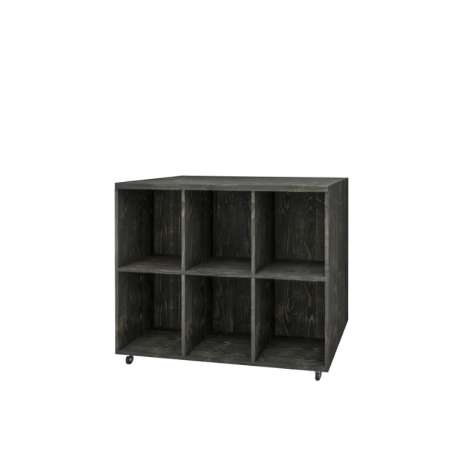 Double-sided central display unit on wheels, 12 compartments, solid wood Noir Charbonneux