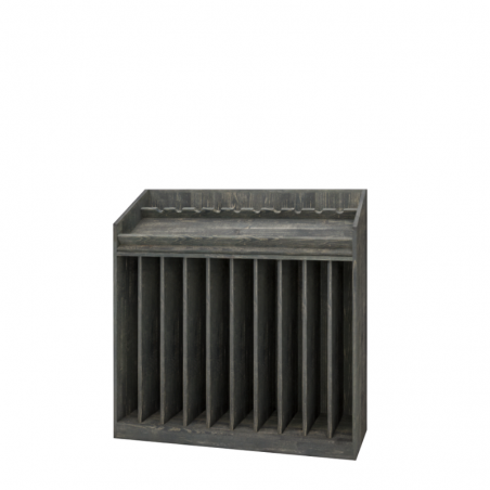 Wooden wine merchandiser, 10 rows, capacity 120 bottles, Solid Wood noir charbonneux