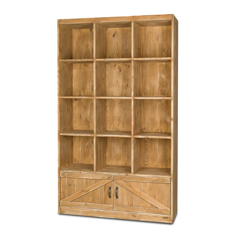 Étagère 12 casiers, 2 portes, bois massif