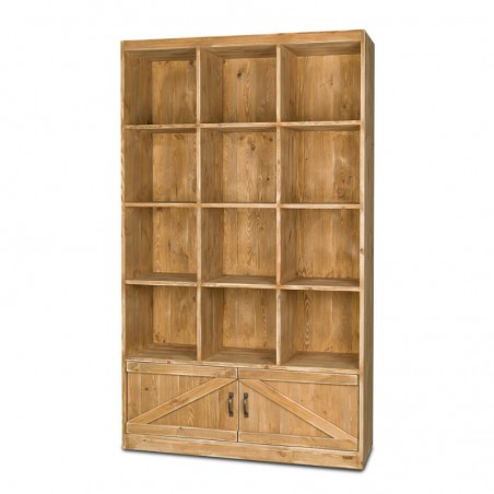 Étagère 12 casiers, 2 portes, bois massif