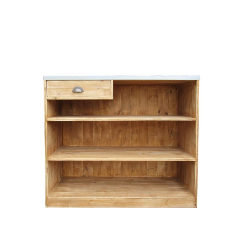 Wooden shop counter with drawer, zinc top, Solid Wood | TRADIS