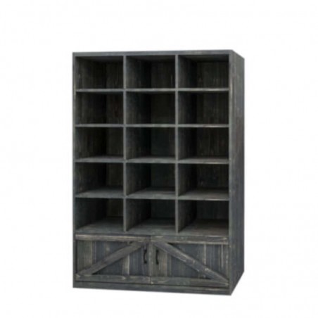 Etagère 15 casiers L119, 2 portes, bois massif TRADIS Bois Vieilli