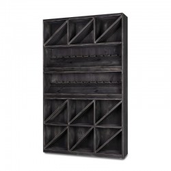 Étagère à vin H195 cm, capacité 200 bouteilles, bois massif, coloris noir charbonneux