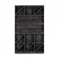 Étagère à vin H195 cm, capacité 200 bouteilles, bois massif, coloris noir charbonneux