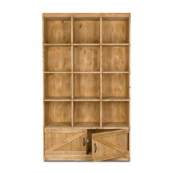 Étagère 12 casiers, 2 portes, bois massif