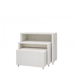 Lot de 3 tables gigogne sur roulettes, bois massif, blanc camarillo