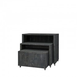 Lot de 3 tables gigogne sur roulettes, bois massif, noir charbonneux