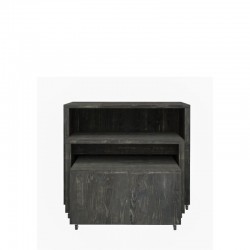 Lot de 3 tables gigogne sur roulettes, bois massif, noir charbonneux