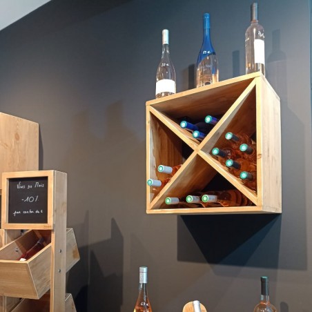 Casier à vin, capacité 24 bouteilles, bois massif ambiance