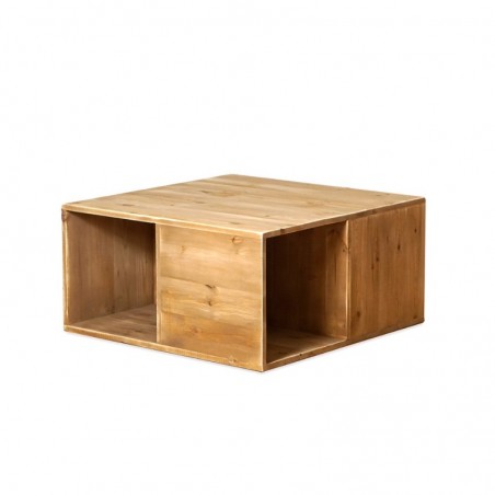 Table basse avec compartiments en bois massif, meuble d'occasion