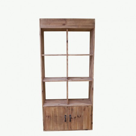 Etagère ouverte, 6 casiers, 2 portes en bois massif, meuble d'occasion | Tradis