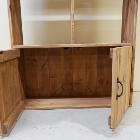 Etagère ouverte, 6 casiers, 2 portes en bois massif, meuble d'occasion | Tradis