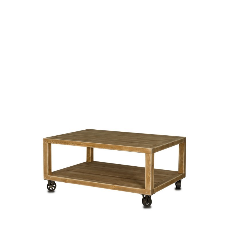 Présentoir bas avec roulettes en bois massif, meuble d'occasion Présentoir bas avec roulettes en bois massif, meuble d'occasion