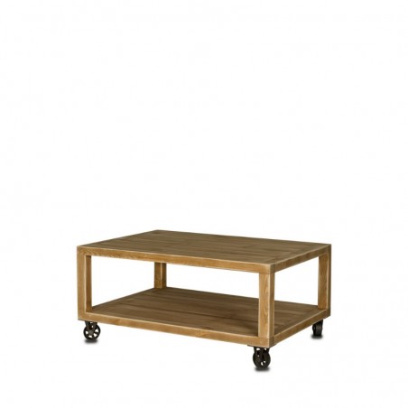 Low display table with wheels, solid wood, second-hand furniture
