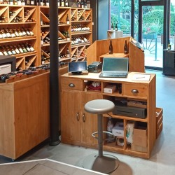 Comptoir de magasin, 2 portes, 2 tiroirs, bois massif ambiance