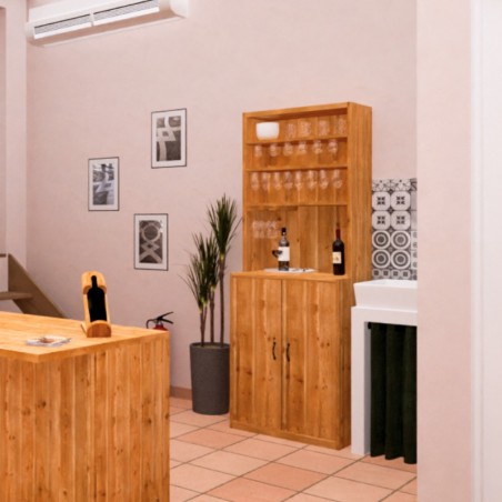 Buffet à vin de service H195 cm, 2 portes, bois massif ambiance