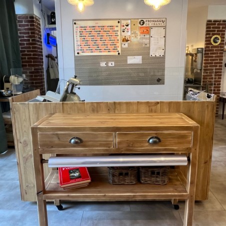 Console 2 niveaux, 2 tiroirs, bois massif TRADIS Bois Vieilli ambiance