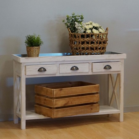 Table console fleuriste TRADIS en bois massif ambiance