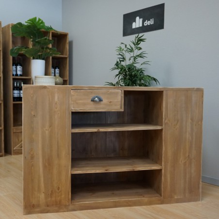 Comptoir de magasin avec double exposition, bois massif ambiance