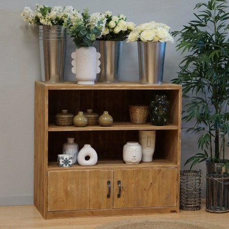 Buffet bas 2 niveaux, 2 portes, bois massif ambiance