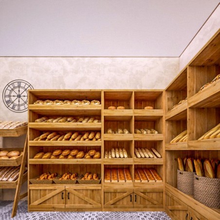 étagère de boulangerie en bois massif ambiance