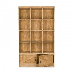 Étagère 12 casiers, 2 portes, bois massif