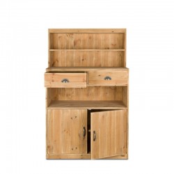 Buffet de service H160 cm, 2 tiroirs, 2 portes, bois massif ouvert