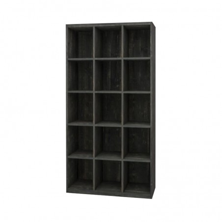 Etagère 15 casiers L99 cm, bois massif Noir charbonneux