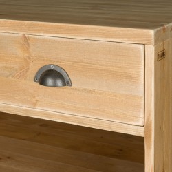 Desserte de service sur roulettes, 2 portes, 2 tiroirs, bois massif