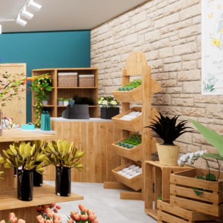 Display mit 4 Fächern, Display-Giebel, Massivholz Ambiente